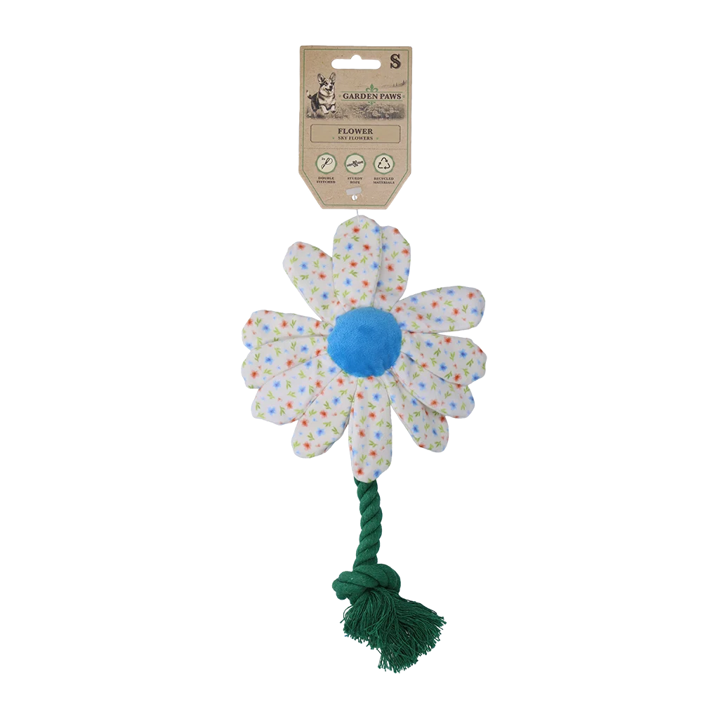 Jucărie de pluș pentru câini în formă de floare, cu frânghie, S – Garden Paws Flower Sky Flowers - imagine 1