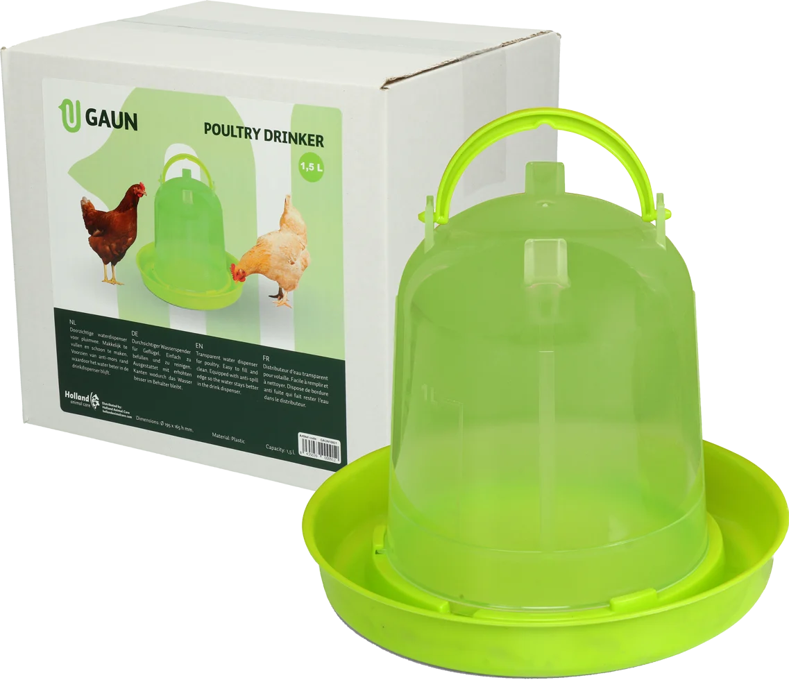Adăpătoare turn pentru găini din plastic transparent, verde lime, 1,5 l – Gaun - imagine 1