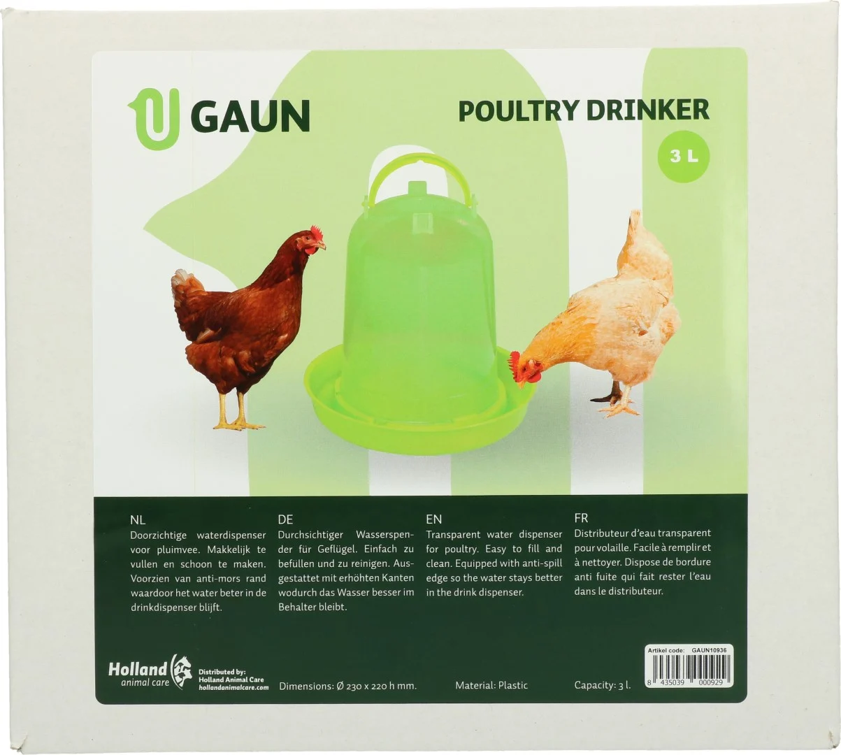 Turn adăpător pentru găini din plastic transparent, verde lime, 3 l – Gaun - imagine 4