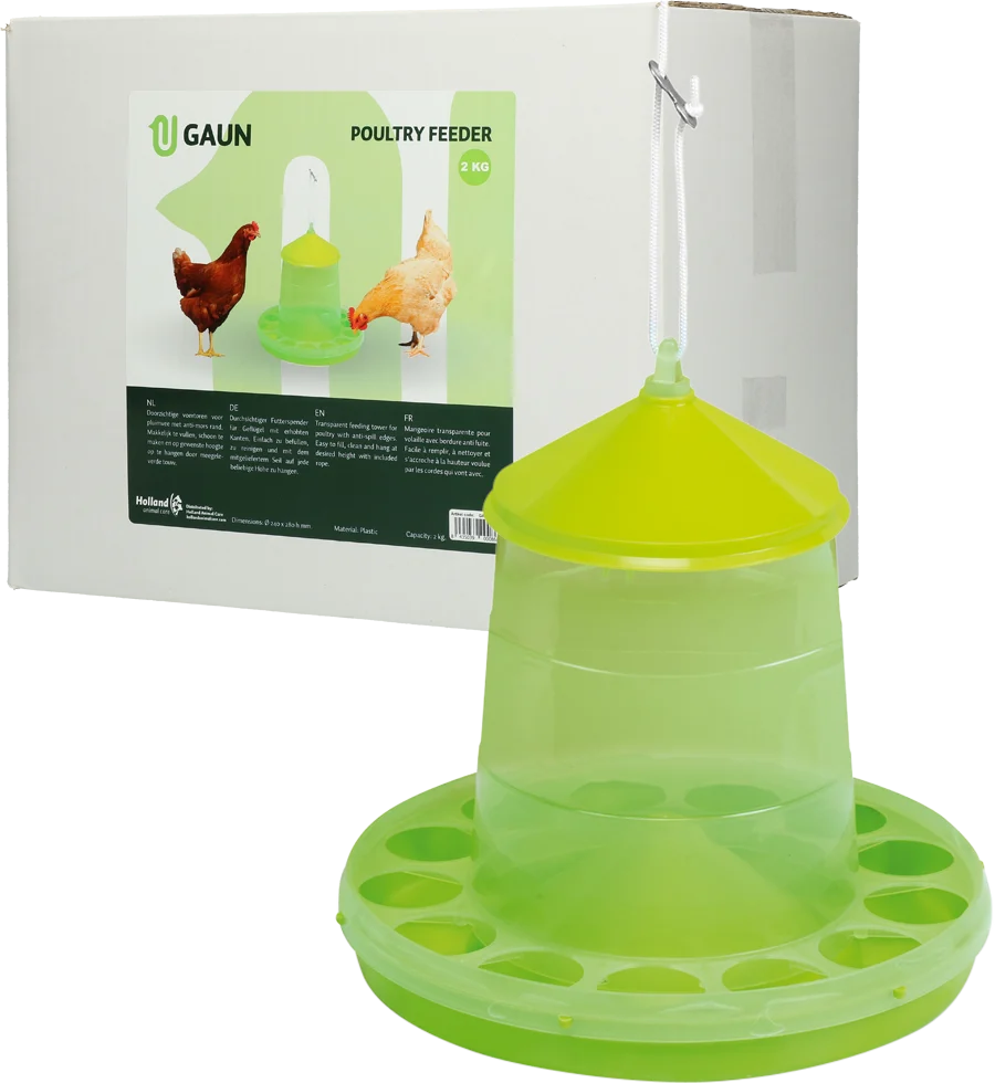 Hrănitor tip turn pentru păsări de curte, din bioplastic transparent, verde lime, 2 kg – Gaun Bio Green Lemon - imagine 1