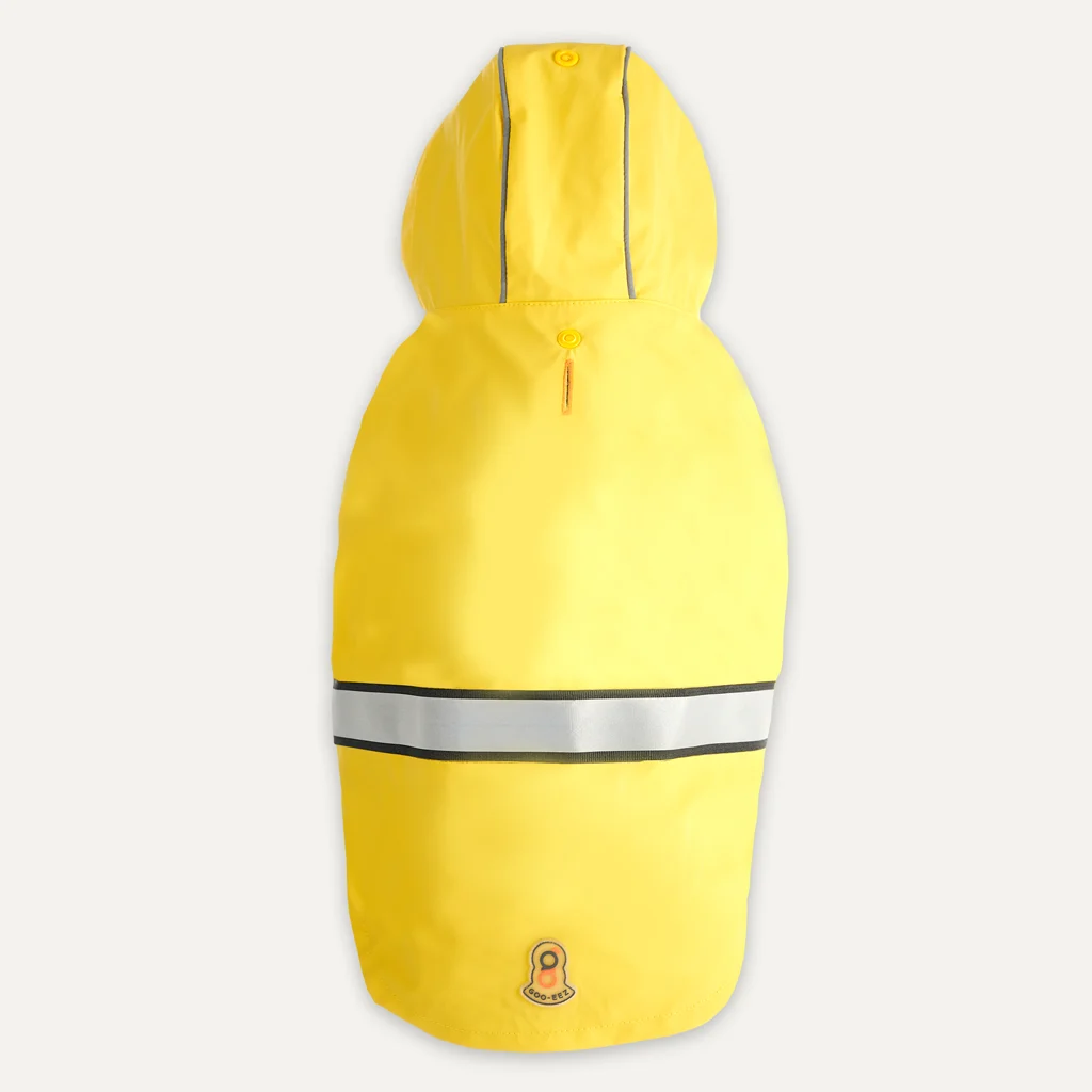 Haină de ploaie pentru câini cu glugă și bandă reflectorizantă, XS, lungimea spatelui 29 cm, galben și gri – Goo-eez Reflective Hooded Raincoat - imagine 3