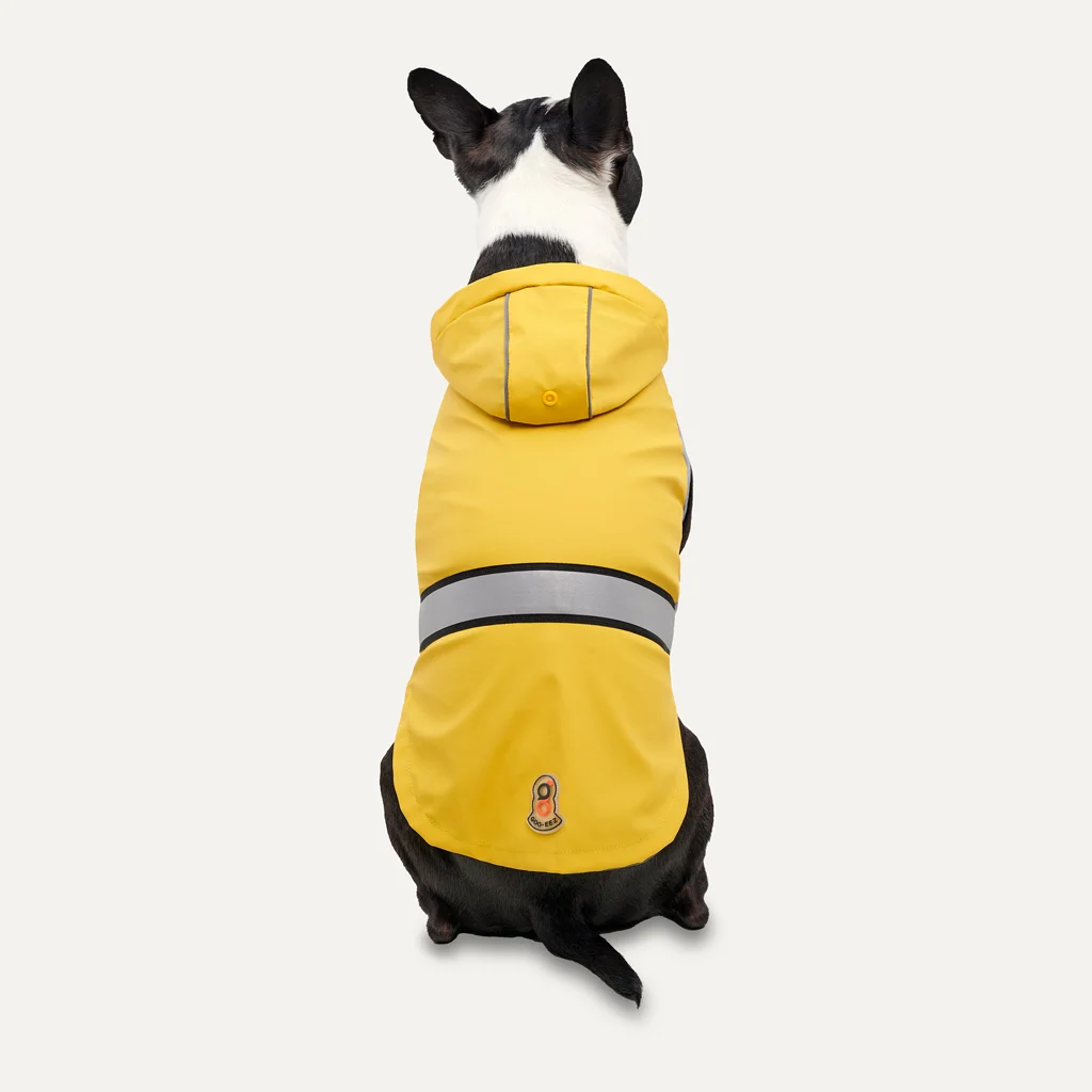 Haină de ploaie pentru câini cu glugă și margine reflectorizantă, mărimea M, galben și gri – Goo-eez Reflective Hooded Raincoat - imagine 2