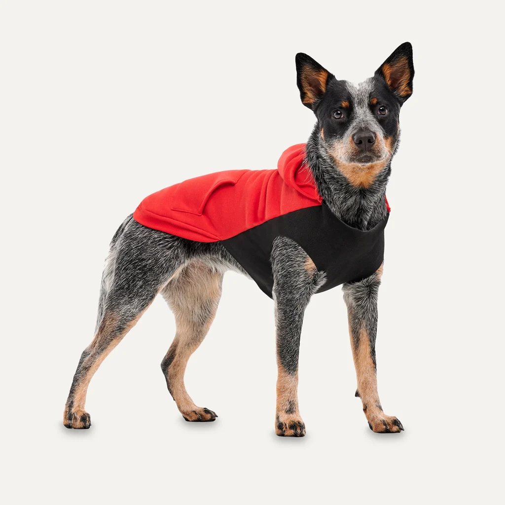 Hanorac din fleece pentru câini, cu căptușeală din pluș, mărimea XXL, roșu și negru – Goo-eez Kangaroo Fleece Hoodie - imagine 3