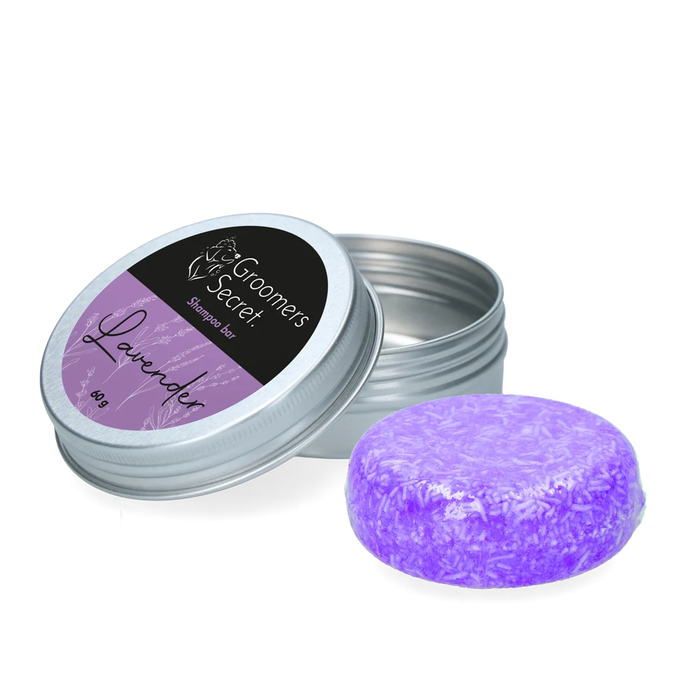 GROO020.png Șampon solid cu balsam și parfum de lavandă, 60 g – Groomers Secret Shampoo Bar Lavendel - imagine 1
