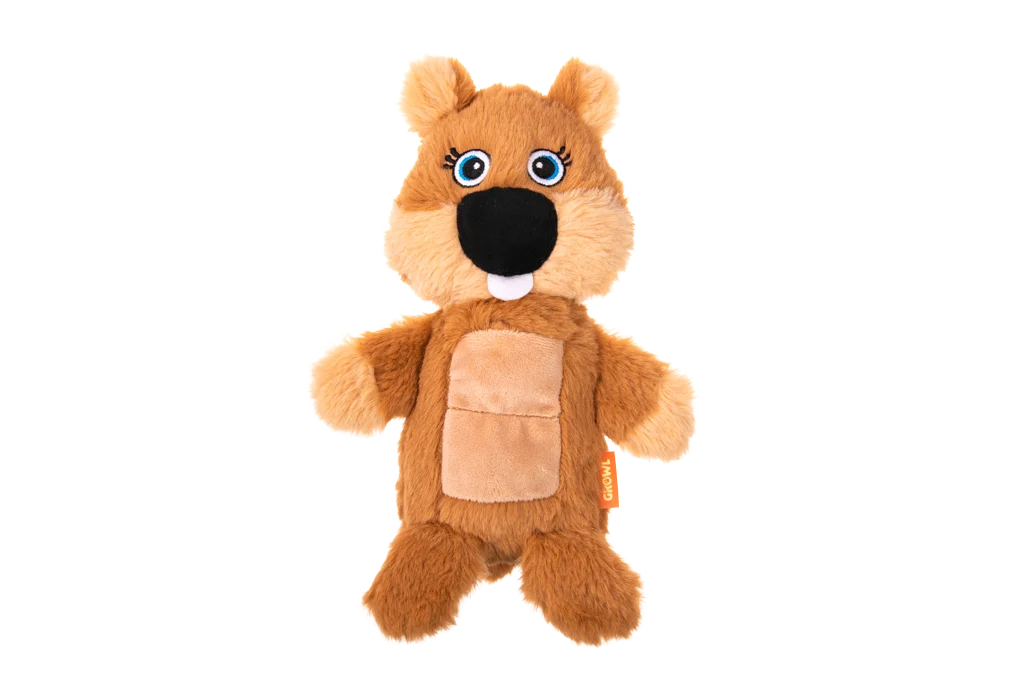 Jucărie de pluș pentru câini, castor, cu zonă cu chițăitoare și chițăitor – Growl Belly Boomerz Benny castorul - imagine 2