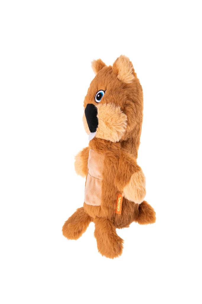 Jucărie de pluș pentru câini, castor, cu zonă cu chițăitoare și chițăitor – Growl Belly Boomerz Benny castorul - imagine 3
