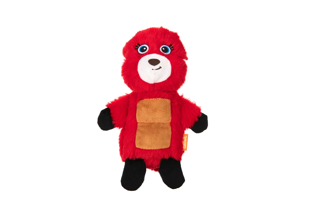 Jucărie de pluș pentru câini, Panda Roșu, cu panou care piuie și dispozitiv sonor – Growl Belly Boomerz Riley Panda Roșu - imagine 2