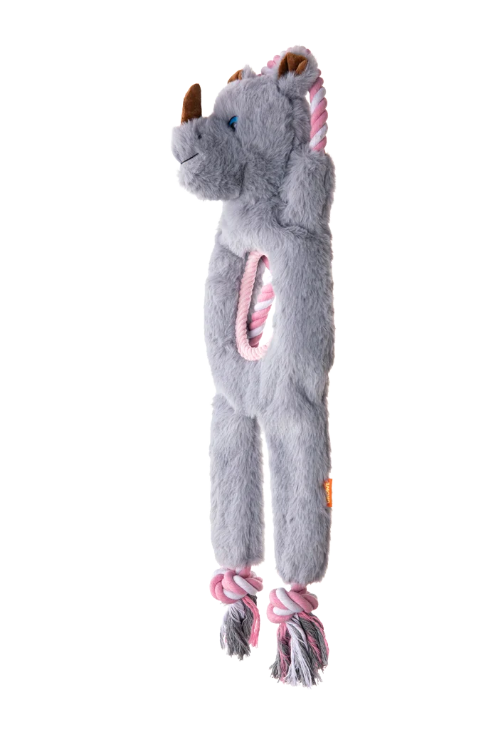 Jucărie de tras pentru câini, cu frânghie și două squeakere – Growl Jungle Tugz Rocky the Rhino - imagine 3