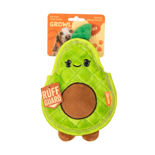 Jucărie pentru câini cu trei squeakere – Growl Flip Floppz Ava Avocado