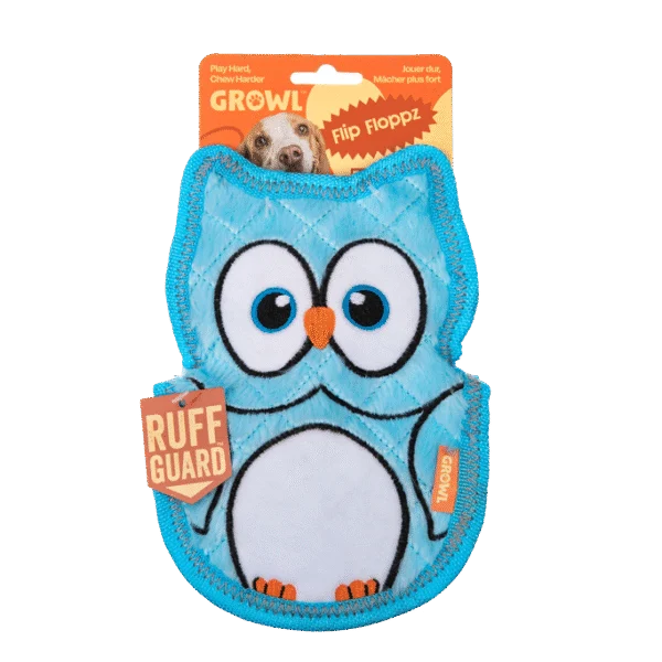 Jucărie pentru câini cu trei chițăitoare – Growl Flip Floppz Ollie bufnița