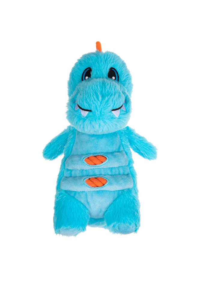 Jucărie de pluș pentru câini, cu frânghie și squeaker mare – Growl Stomperz Terry, Tyrannosaurus Rex albastru - imagine 2