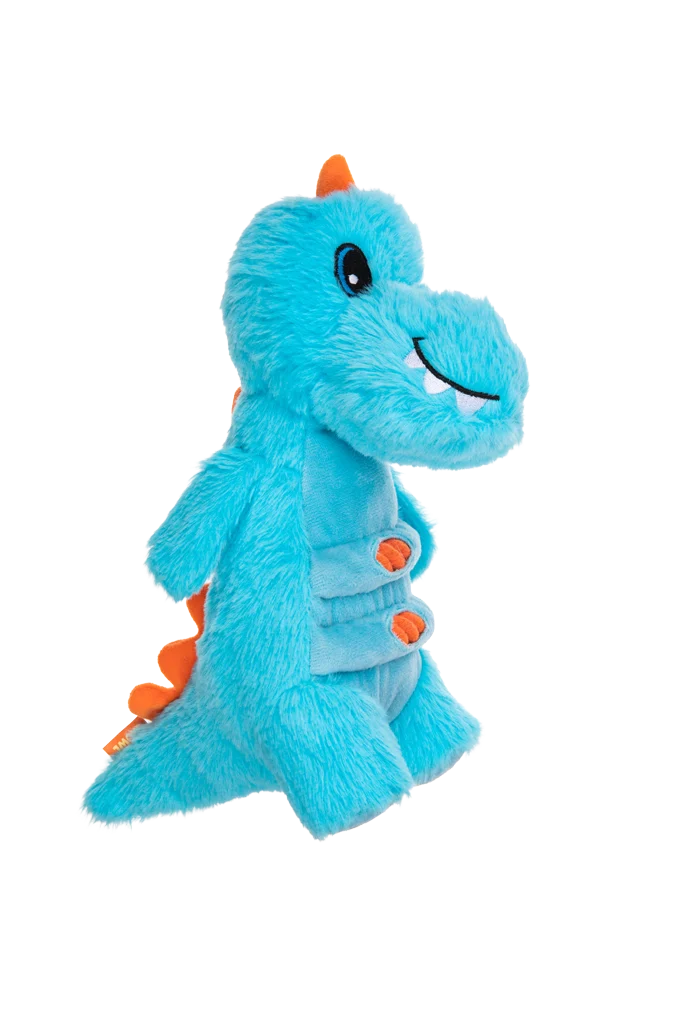 Jucărie de pluș pentru câini, cu frânghie și squeaker mare – Growl Stomperz Terry, Tyrannosaurus Rex albastru - imagine 3
