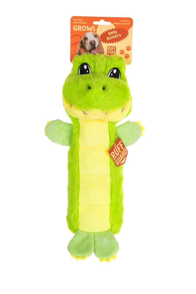 Jucărie de pluș pentru câini cu panou care chițăie și chițăitor – Growl Belly Busters Gary crocodilul - imagine 1