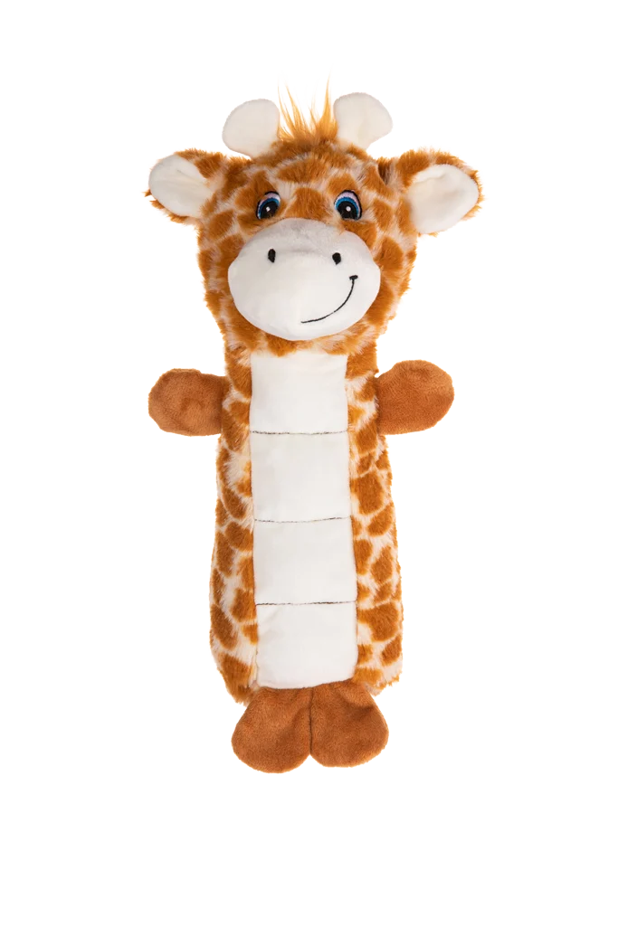 Jucărie de pluș pentru câini cu zonă cu chițăitoare și chițăitoare – Growl Belly Busters Ginny, girafa - imagine 2