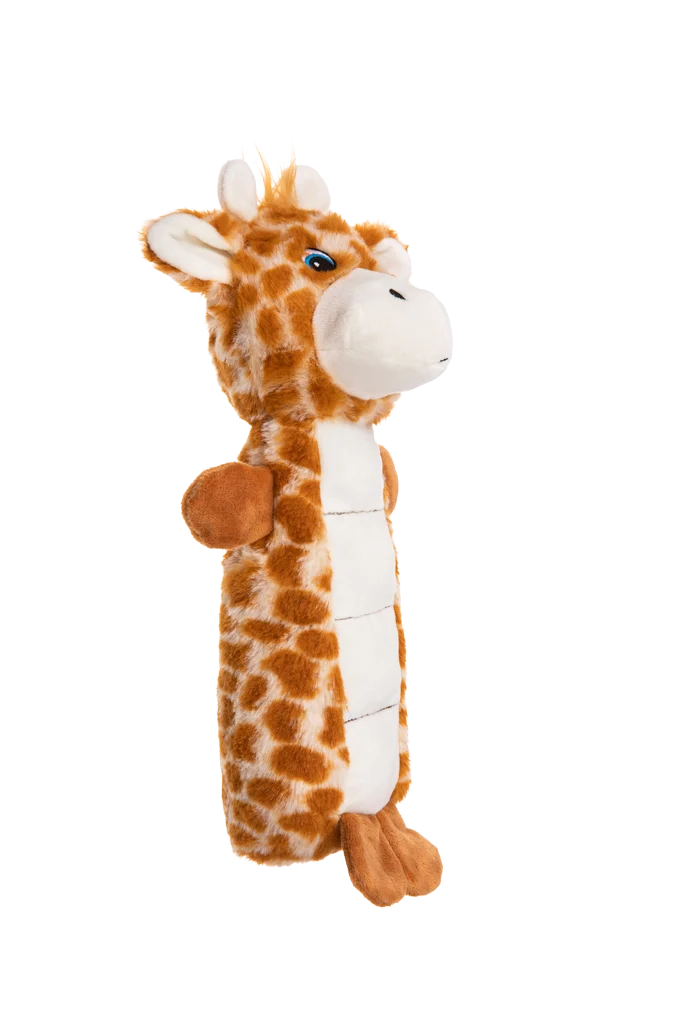 Jucărie de pluș pentru câini cu zonă cu chițăitoare și chițăitoare – Growl Belly Busters Ginny, girafa - imagine 3