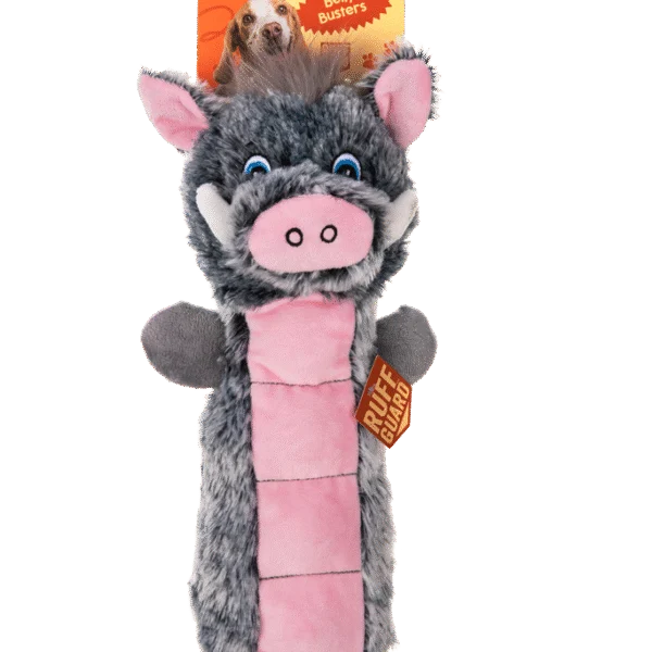 Jucărie de pluș pentru câini cu panou care chițăie și squeaker – Growl Belly Busters Wally, porcul