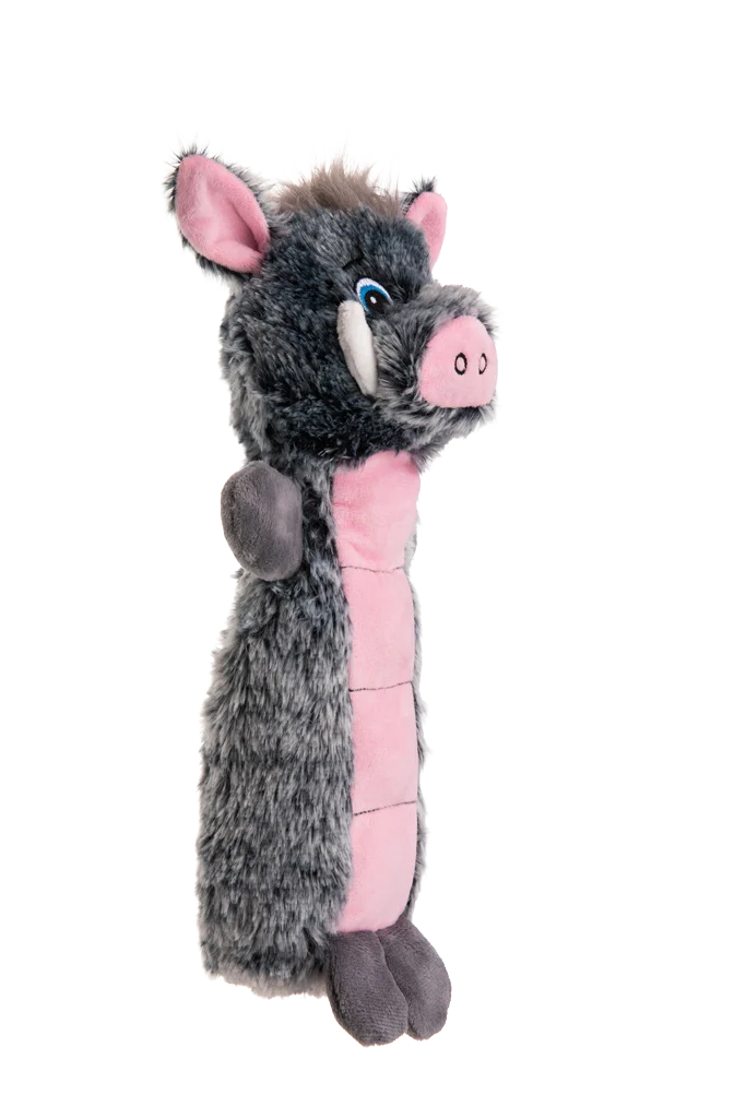 Jucărie de pluș pentru câini cu panou care chițăie și squeaker – Growl Belly Busters Wally, porcul - imagine 3