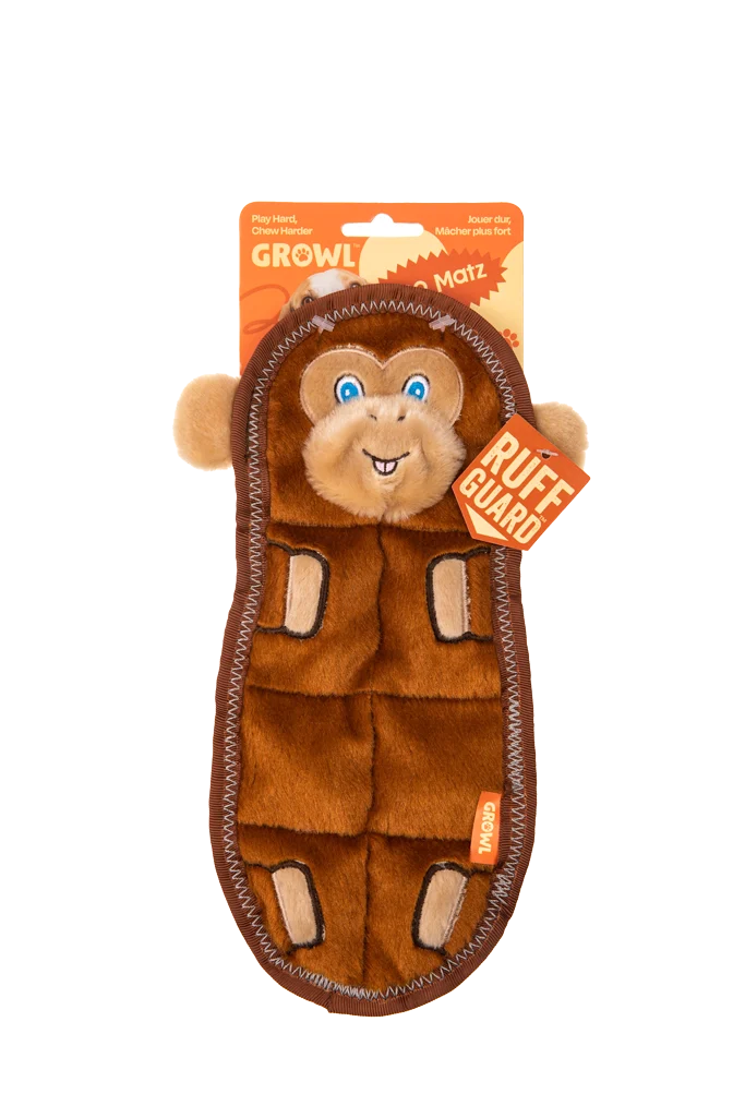Jucărie de pluș plată pentru câini, cu 7 chițăitoare – Growl Zoo Matz Mildred the Monkey - imagine 1