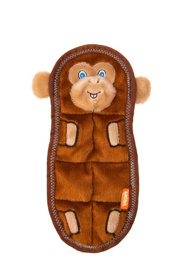 Jucărie de pluș plată pentru câini, cu 7 chițăitoare – Growl Zoo Matz Mildred the Monkey - imagine 2