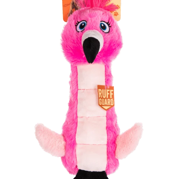 Jucărie de pluș pentru câini, flamingo, cu jucărie care piuie și chițăitoare – Growl Belly Burdz Fione, flamingoul