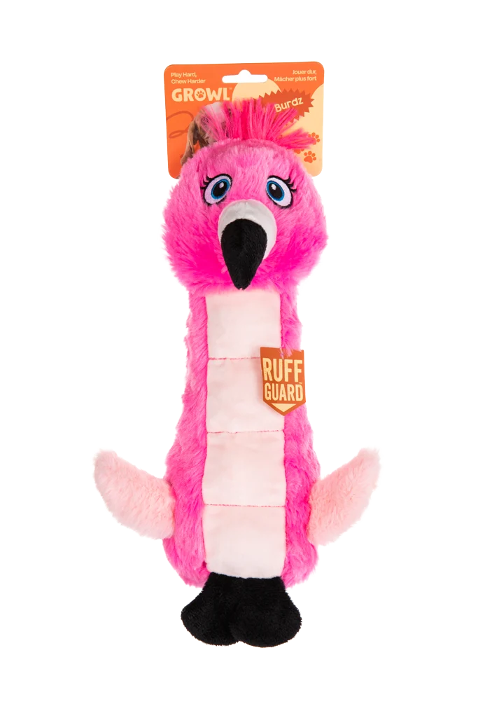 Jucărie de pluș pentru câini, flamingo, cu jucărie care piuie și chițăitoare – Growl Belly Burdz Fione, flamingoul - imagine 1