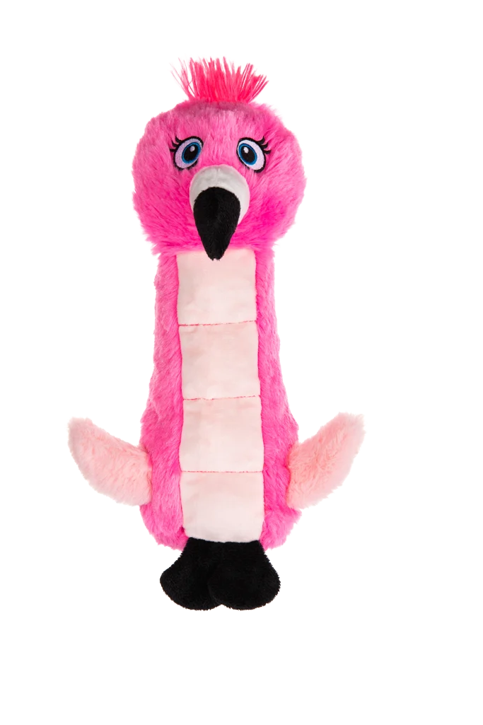 Jucărie de pluș pentru câini, flamingo, cu jucărie care piuie și chițăitoare – Growl Belly Burdz Fione, flamingoul - imagine 2