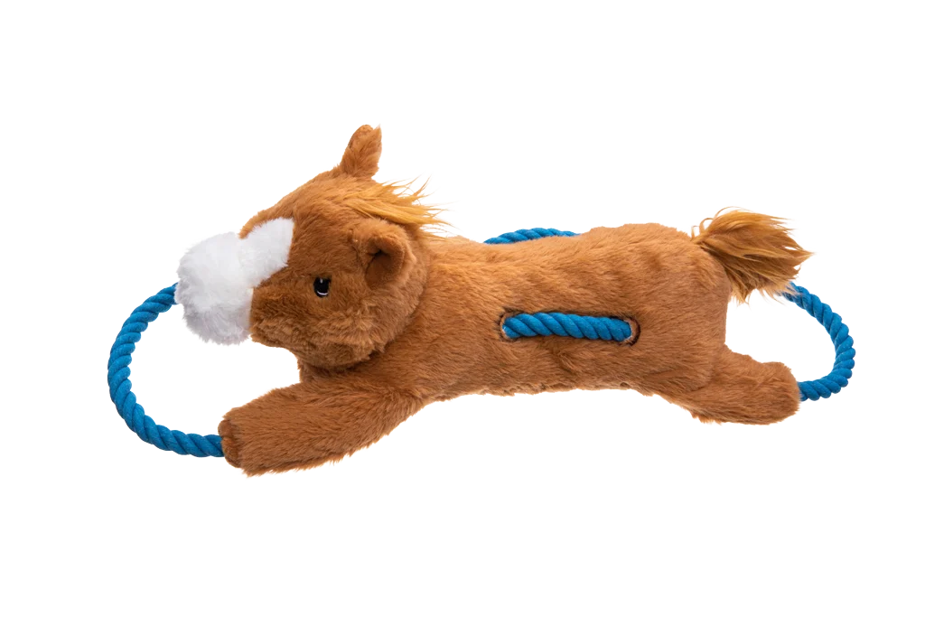 Jucărie de tras pentru câini, cu frânghie continuă și chițăitoare mare – Growl Haystackerz Hayride calul - imagine 3