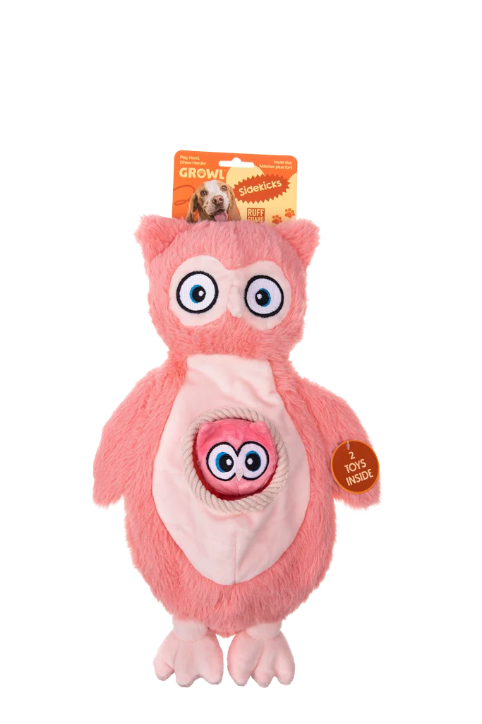 Jucărie de pluș pentru câini cu chițăitoare și 2 jucării ascunse – Growl Sidekicks Hoot și Hootlet - imagine 1