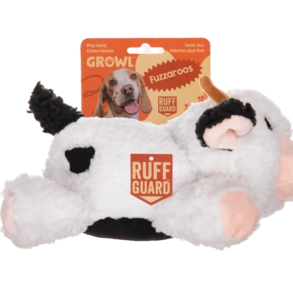Jucărie de pluș pentru câini din pluș sherpa, cu chițăitoare mare – Growl Fuzzaroos Coco văcuța