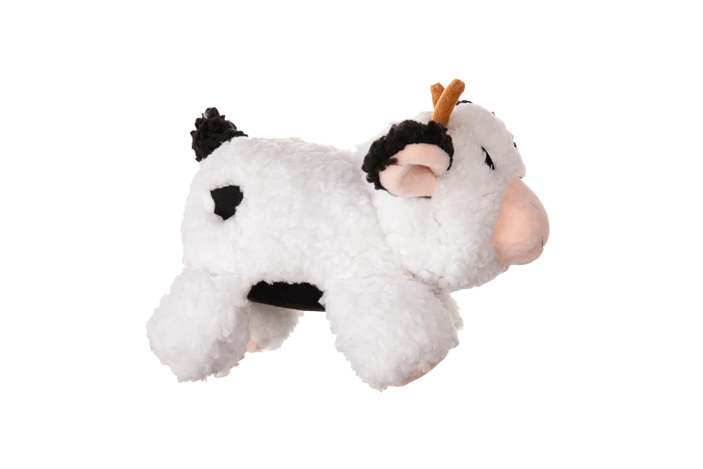 Jucărie de pluș pentru câini din pluș sherpa, cu chițăitoare mare – Growl Fuzzaroos Coco văcuța - imagine 4