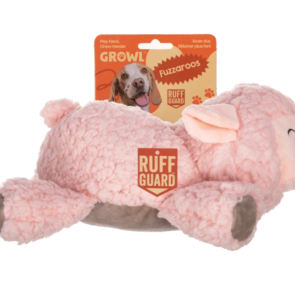 Jucărie de pluș Sherpa pentru câini cu piuitor mare – Growl Fuzzaroos Lolly mielușelul