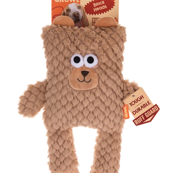 Jucărie de pluș pentru câini, în formă de cub, cu chițăitoare – Growl Block Heads Boxy ursulețul
