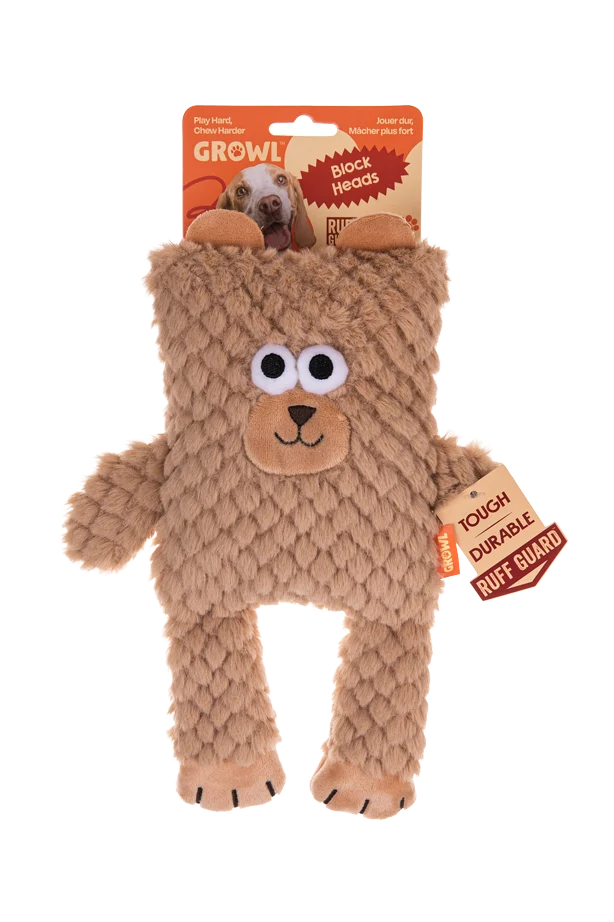 Jucărie de pluș pentru câini, în formă de cub, cu chițăitoare – Growl Block Heads Boxy ursulețul - imagine 1
