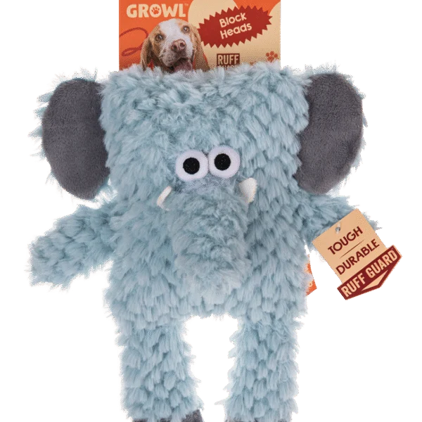 Jucărie de pluș pentru câini cu formă de cub și chițăitoare – Growl Block Heads Trunky, elefantul