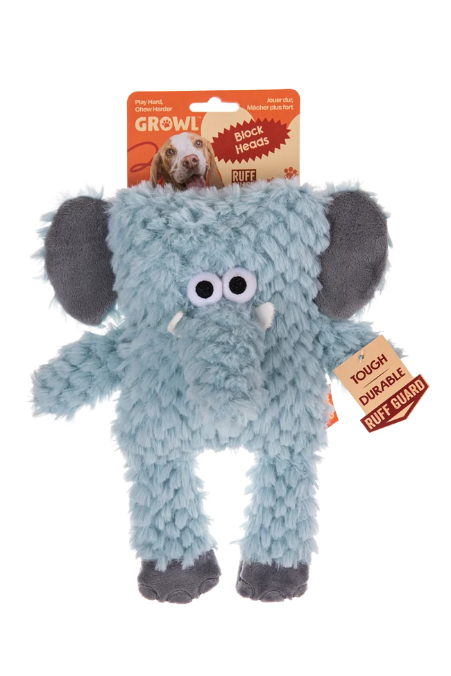Jucărie de pluș pentru câini cu formă de cub și chițăitoare – Growl Block Heads Trunky, elefantul - imagine 1