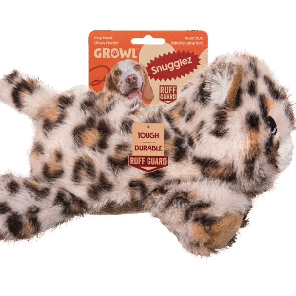 Jucărie de pluș pentru câini cu cusături rezistente – Growl Snugglez Larry, leopardul