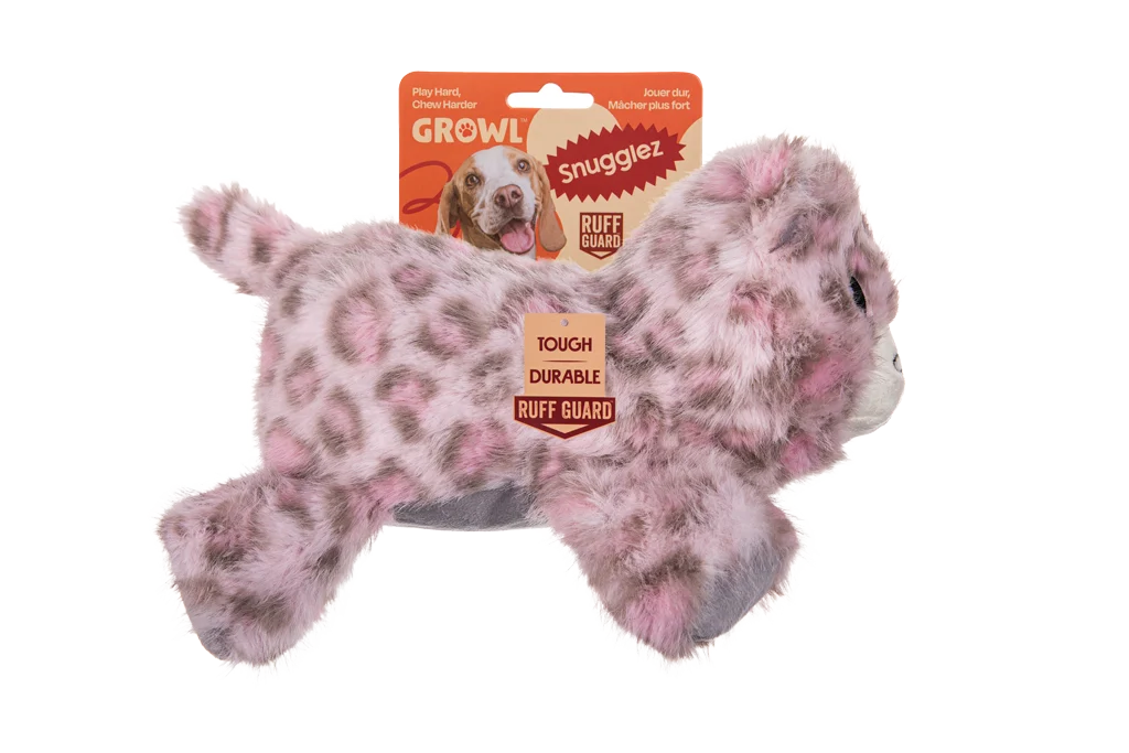 Jucărie de pluș pentru câini cu cusături rezistente – Growl Snugglez Sierra, leopardul zăpezilor - imagine 1
