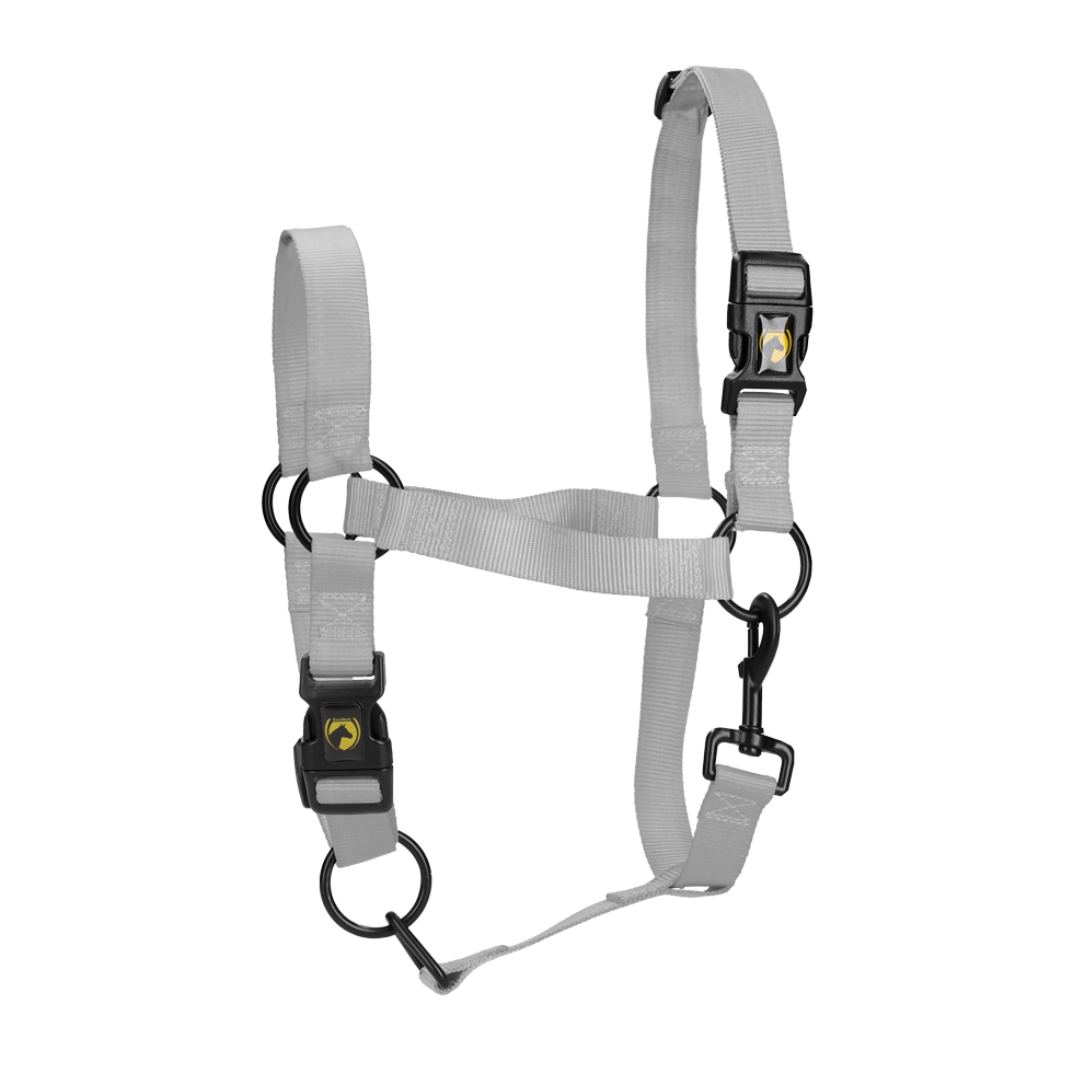 Halster van Nylon met Verstelbare Neusriem, Grijs M – Excellent Essential Căpăstru din nylon cu bandă nazală reglabilă, gri M – Excellent Essential