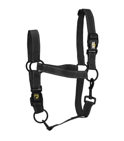 Căpăstru cu cataramă cu clips și detalii reflectorizante, negru, XS – Excellent Premium