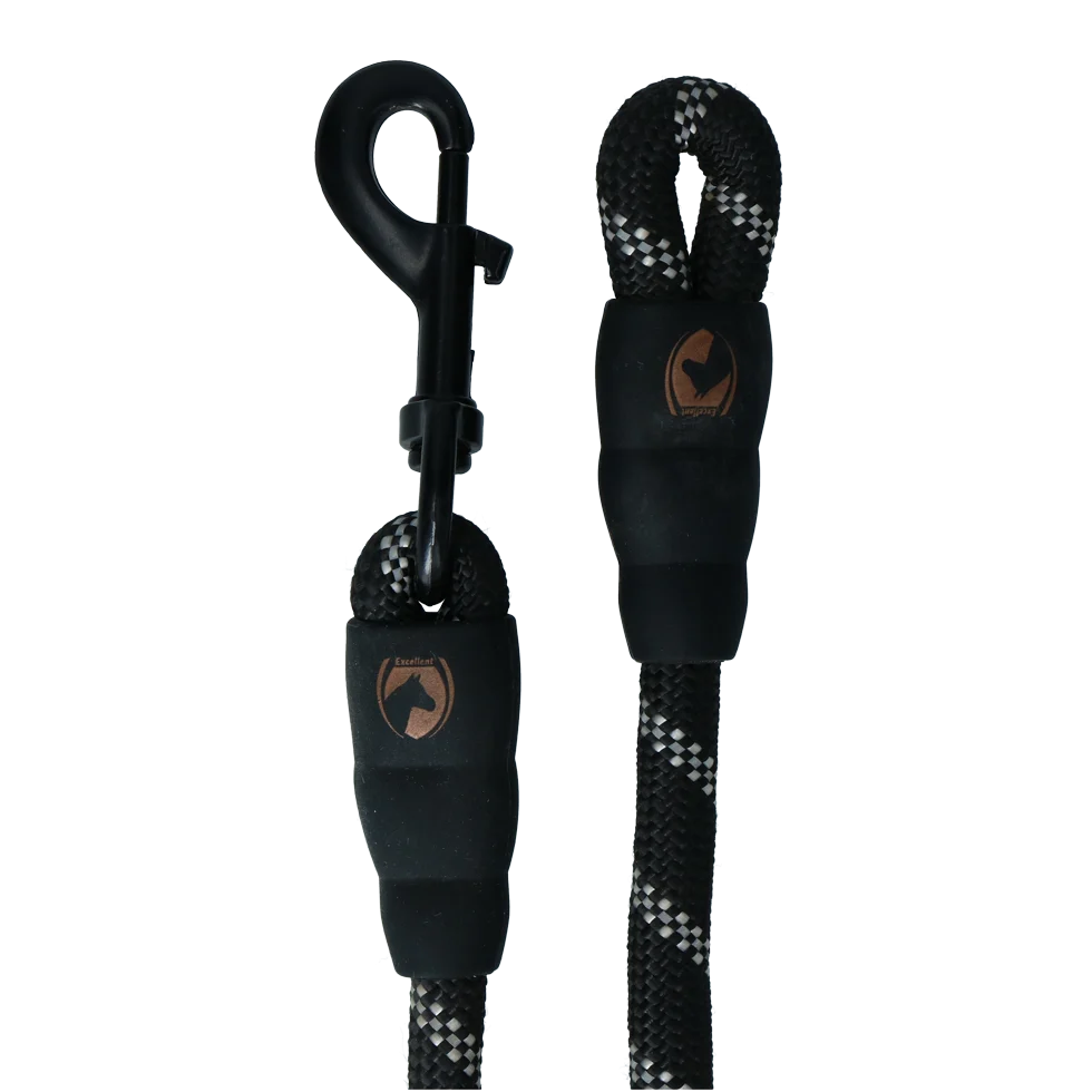 Frânghie pentru căpăstru cu detalii reflectorizante, neagră, 2 m – Excellent Exclusive Reflective - imagine 3