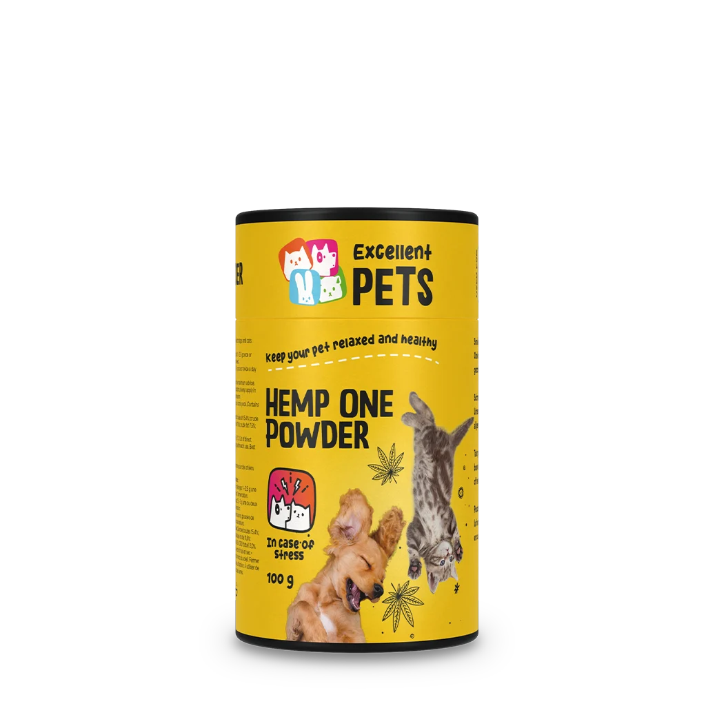 Pudră din flori de cânepă pentru câini și pisici, cu roșcov, 100 g – Excellent Pets Hemp One Powder - imagine 1