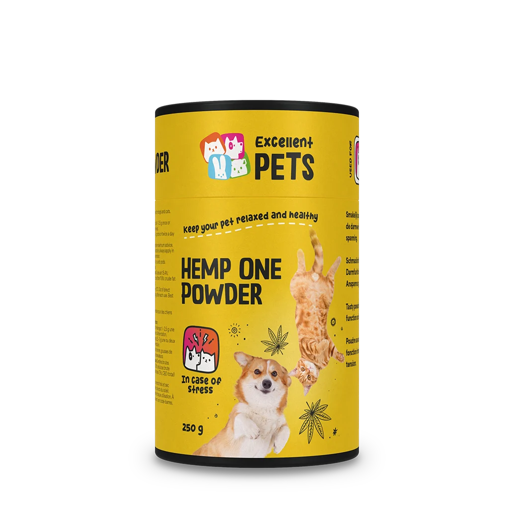 Pulbere din flori de cânepă pentru câini și pisici, cu roșcovă, 250 g – Excellent Pets Hemp One Powder - imagine 1