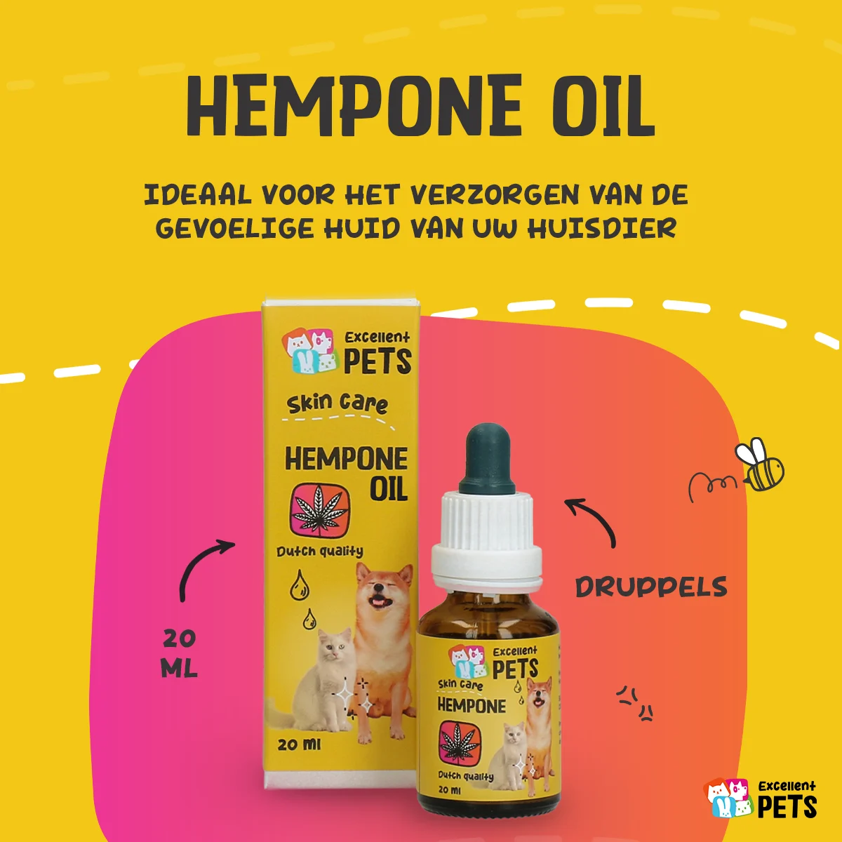 Ulei pentru îngrijirea pielii câinilor, cu ulei din semințe de cânepă, 20 ml – Excellent Pets HempOne Oil - imagine 2