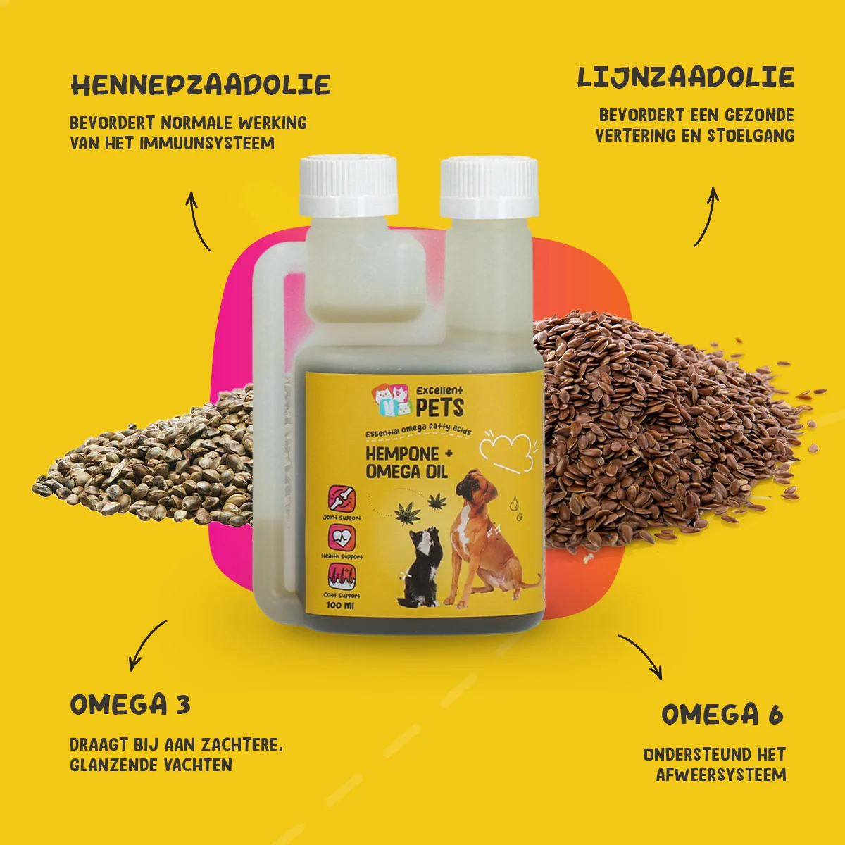 Amestec de uleiuri pentru câini și pisici, cu ulei din semințe de cânepă, 100 ml – Excellent Pets HempOne + Omega Oil - imagine 5