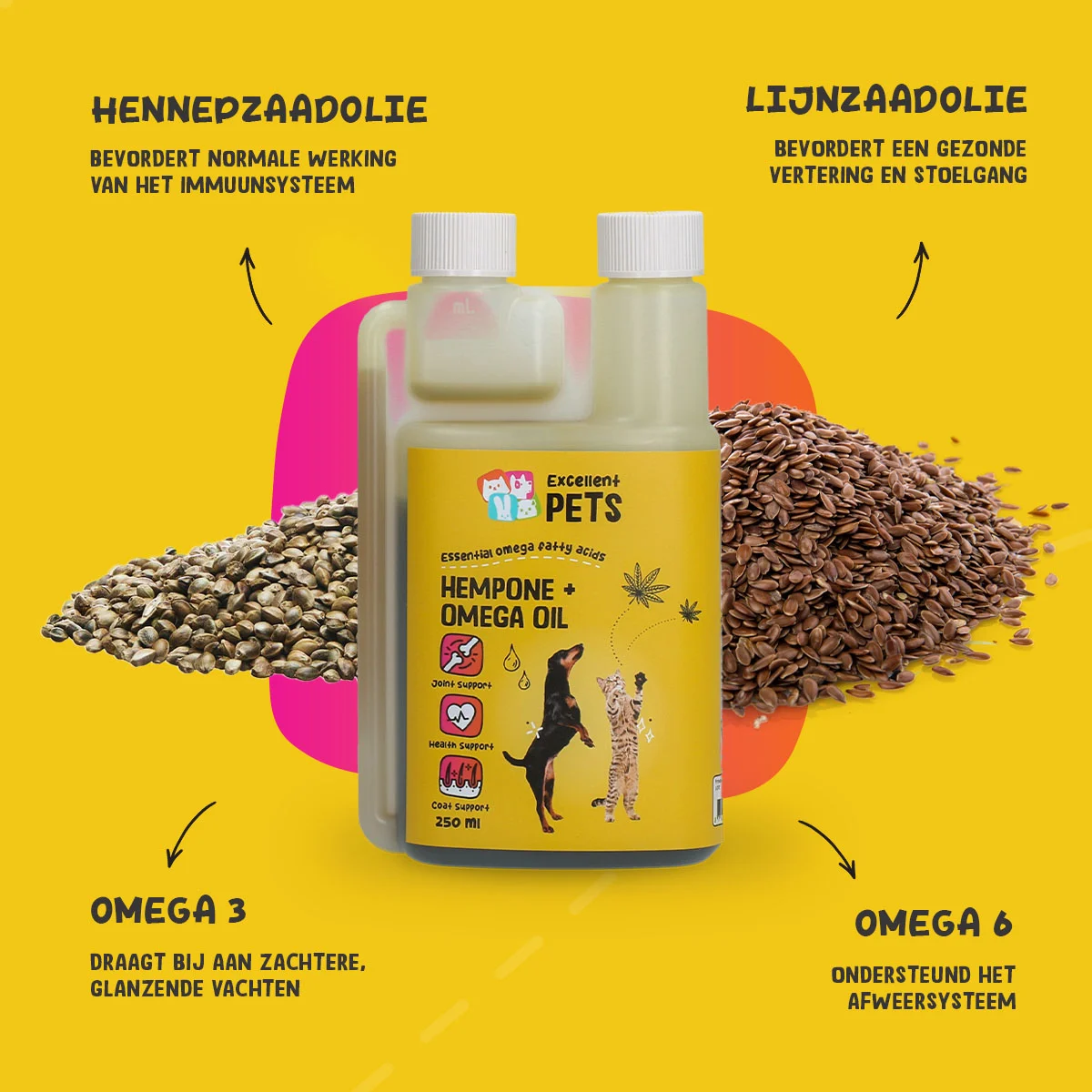 Amestec de uleiuri pentru câini și pisici, cu ulei din semințe de cânepă, 250 ml – Excellent Pets HempOne + Omega Oil - imagine 5