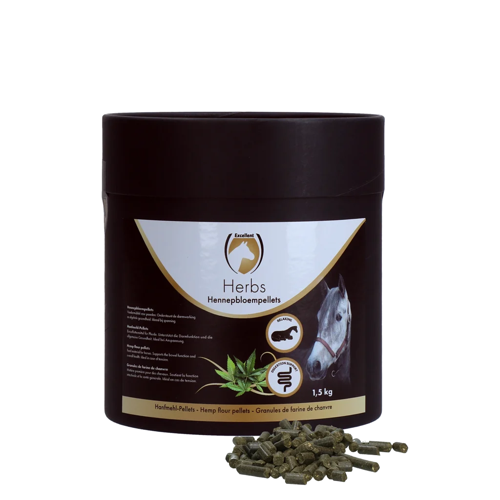 Pelete din floare de cânepă pentru cai, pentru susținerea funcției intestinale, 1,5 kg – Excellent Horse Herbs Hennepbloempellets - imagine 1