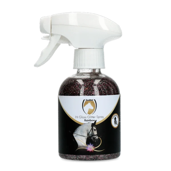 Spray cu sclipici pentru blană, coamă și coadă, 250 ml – Excellent Horse Hi Gloss Glitter Spray Rainbow