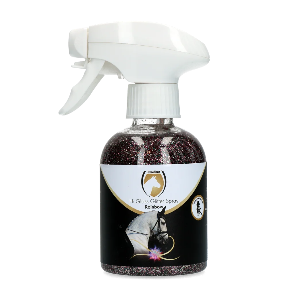 Spray cu sclipici pentru blană, coamă și coadă, 250 ml – Excellent Horse Hi Gloss Glitter Spray Rainbow - imagine 1