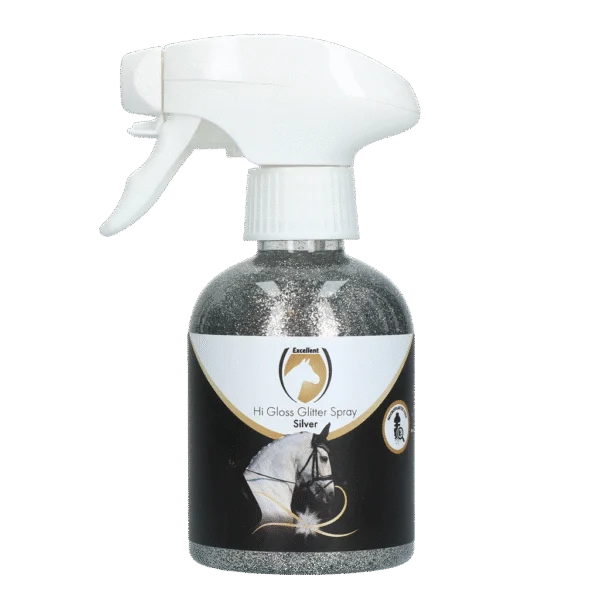 Spray cu sclipici pentru blană, coamă și coadă, 250 ml – Excellent Horse Hi Gloss Glitter Spray Silver