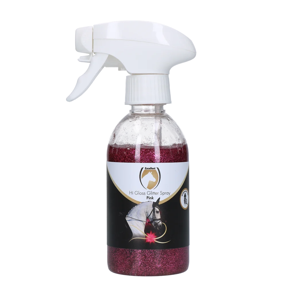 Spray cu sclipici pentru blană, coamă și coadă, 250 ml – Excellent Horse Hi Gloss Glitter Spray Pink - imagine 1